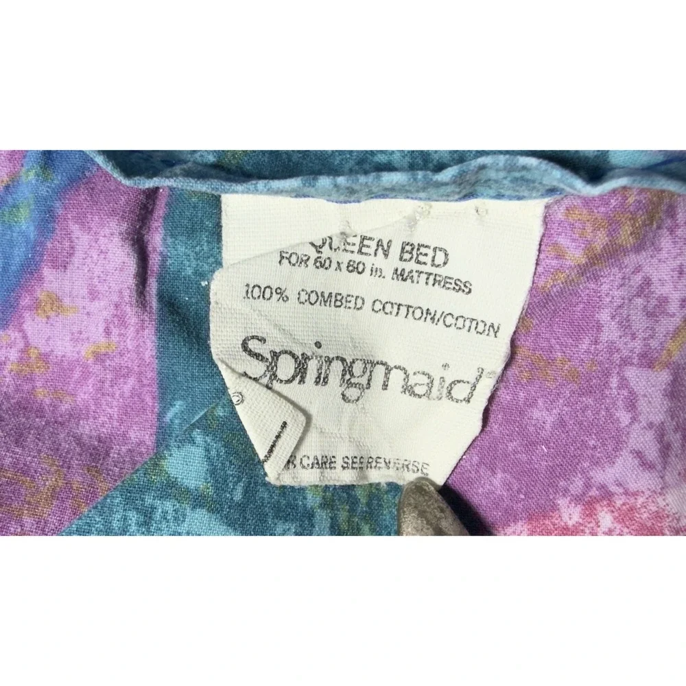 Springmaid Sheet Set Jewel Marble QUEEN Cotton Vtg Memphis Abstract Multicolor